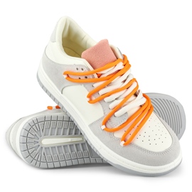 Baskets femme à lacets orange blanc 1