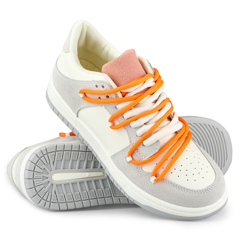 Baskets femme à lacets orange blanc 1