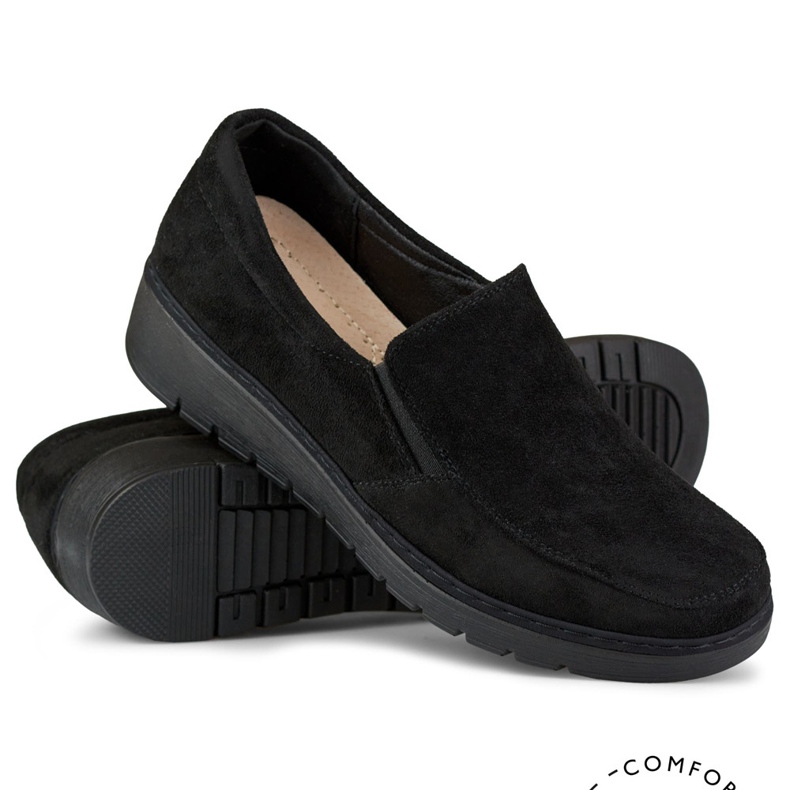 Mocassins confortables en daim noir pour femme 1