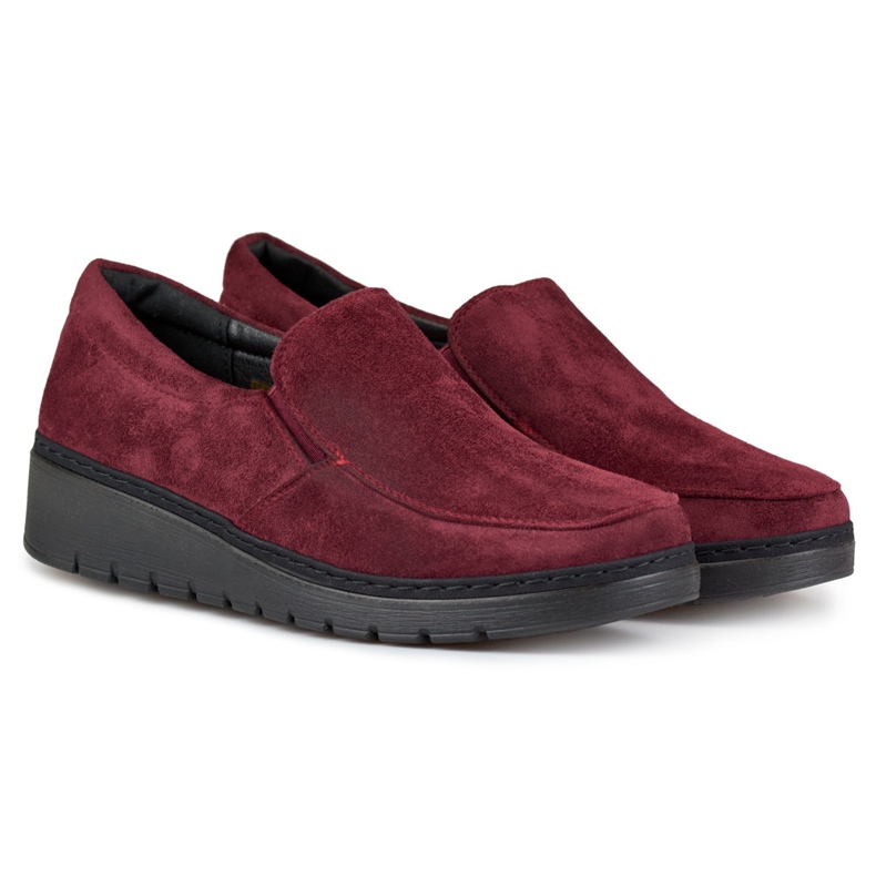 Mocassins confortables en daim bordeaux pour femme rouge 2