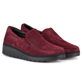 Mocassins confortables en daim bordeaux pour femme rouge 4