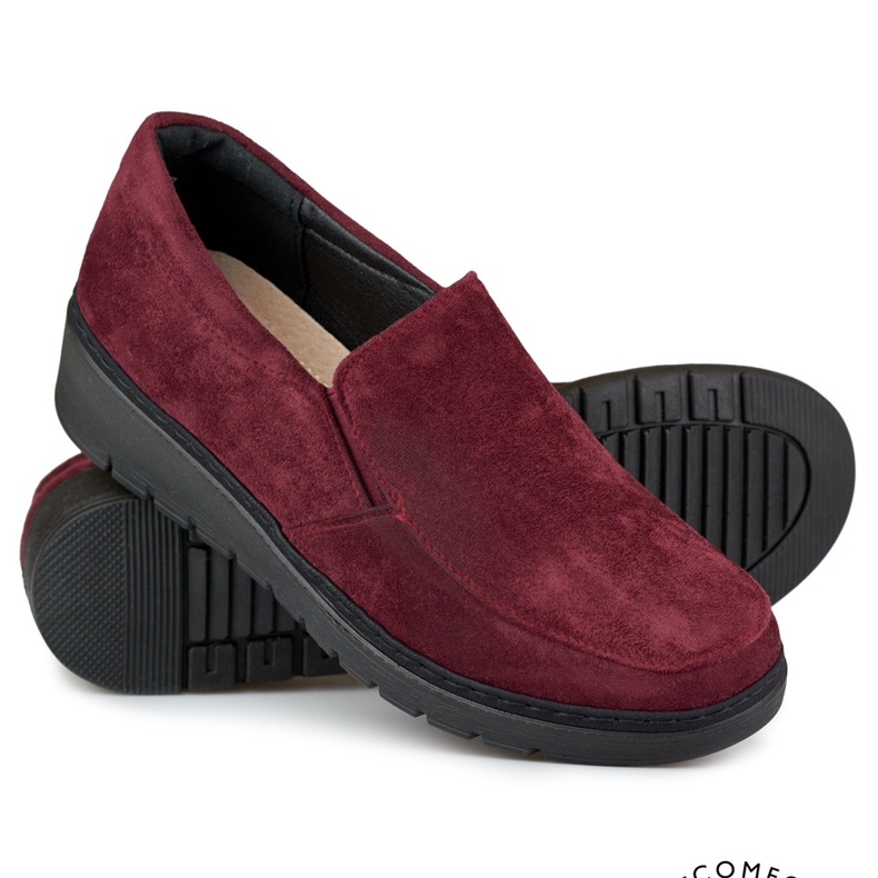 Mocassins confortables en daim bordeaux pour femme rouge 1