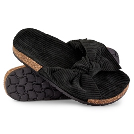 Chaussons pour femmes classiques en daim noir avec un nœud le noir 4