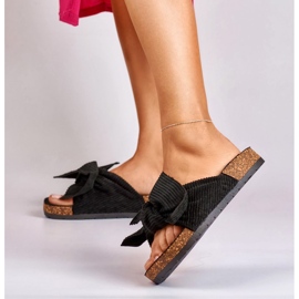Chaussons pour femmes classiques en daim noir avec un nœud le noir 5