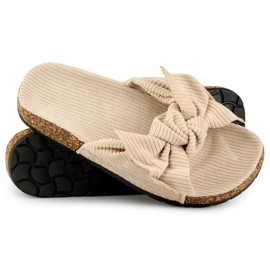 Chaussons pour femmes classiques en daim beige avec un nœud 1