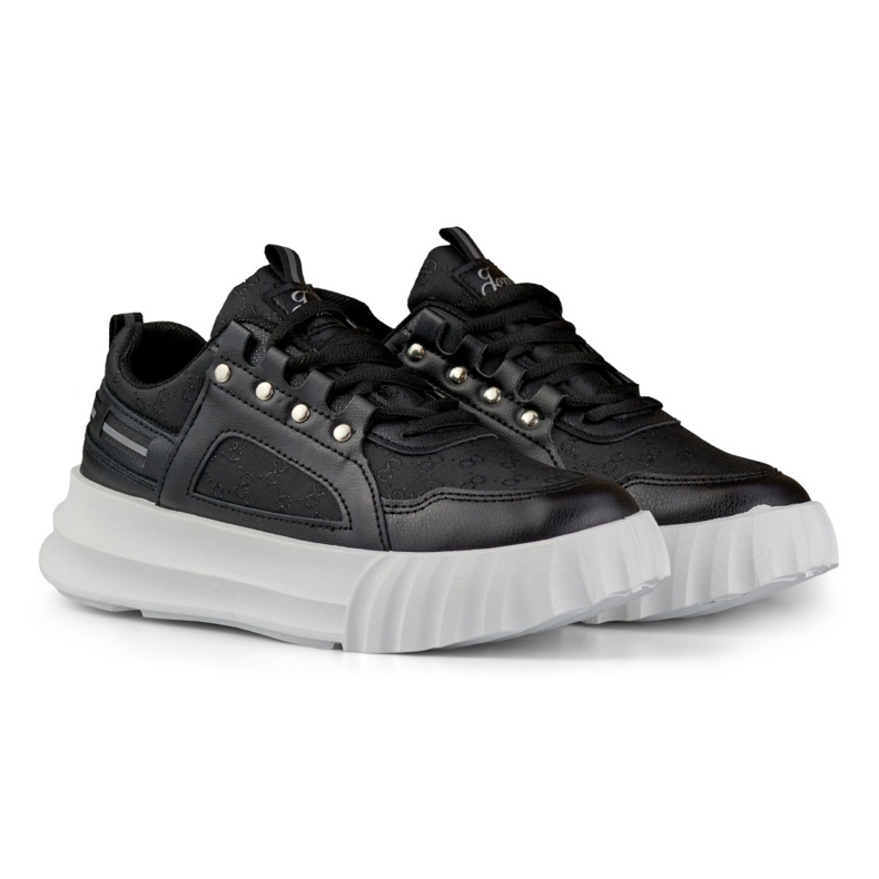 Chaussures de sport pour femme noires à semelle blanche 2