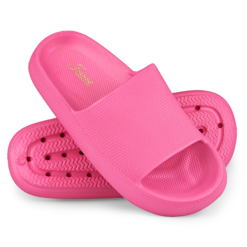 Pantoufles confortables pour femmes fuchsia en mousse rose 1
