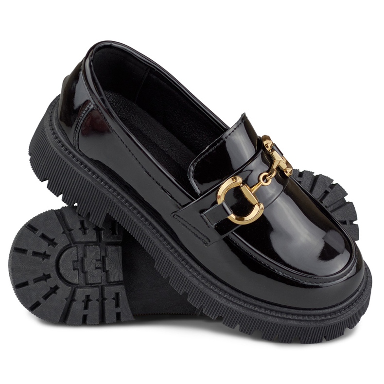 Mocassins pour femmes noirs laqués avec décoration 1