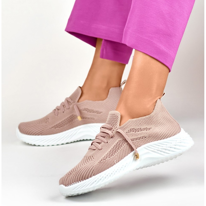 Chaussures de sport femme élastique poudré rose 1