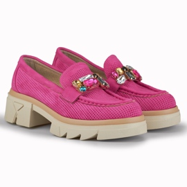Mocassins roses avec pierres décoratives 2 Mocassins roses avec pierres décoratives 2