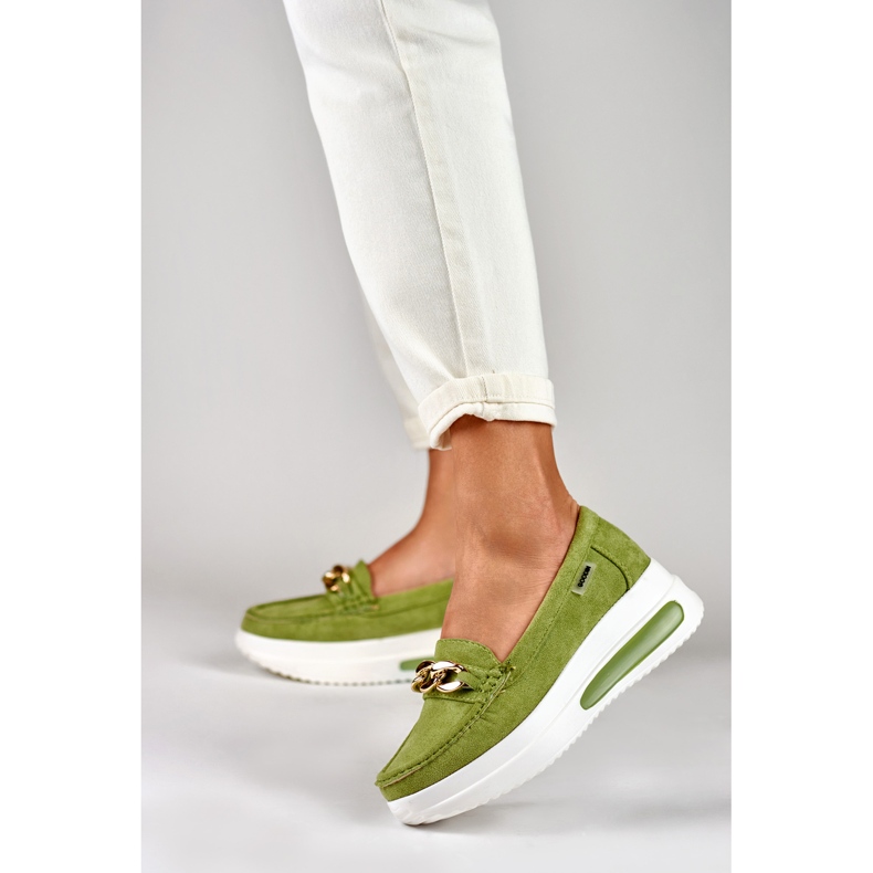 Mocassins pour femmes vert clair sur la plate-forme 2