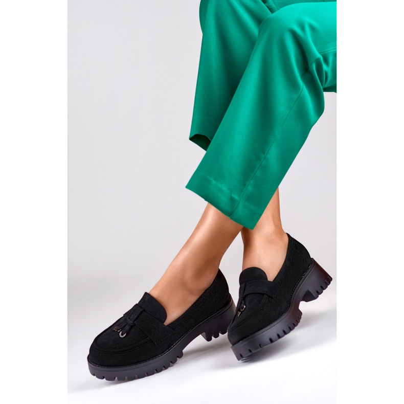 Mocassins classiques en daim noir pour femme 2