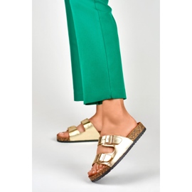 Tongs dorées sur semelle de liège 2