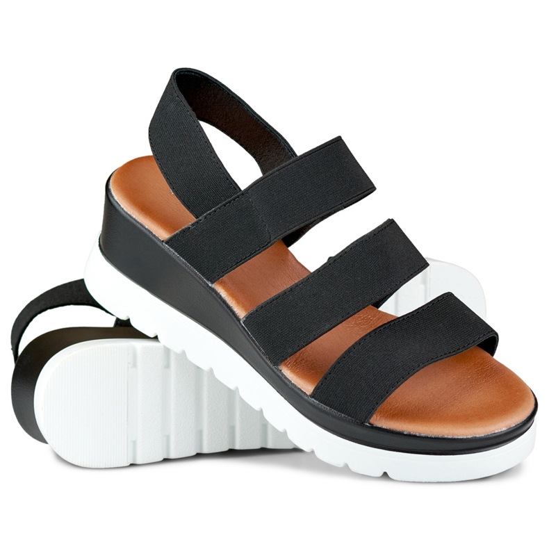 Sandales plates-formes basses élastiques noires le noir 1