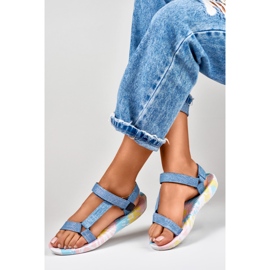 Sandales sport en denim pour femme avec velcro bleu 1 Sandales sport en denim pour femme avec velcro bleu 1