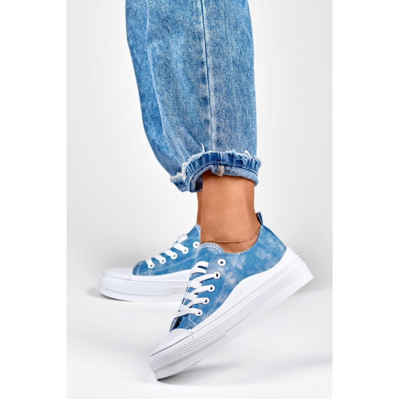 Baskets en denim pour femmes sur la plateforme bleu 2 Baskets en denim pour femmes sur la plateforme bleu 2