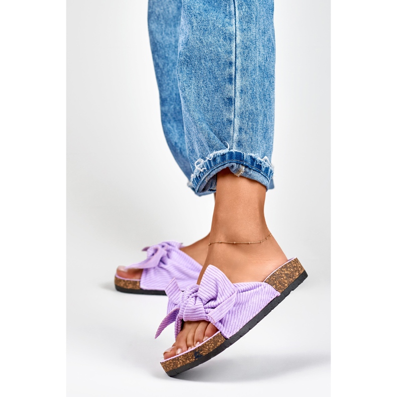 Chaussons pour femmes classiques en daim violet avec un nœud 2