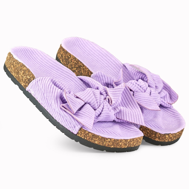 Chaussons pour femmes classiques en daim violet avec un nœud 1