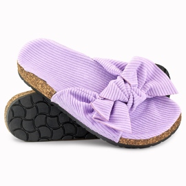 Chaussons pour femmes classiques en daim violet avec un nœud 5