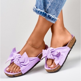 Chaussons pour femmes classiques en daim violet avec un nœud 6