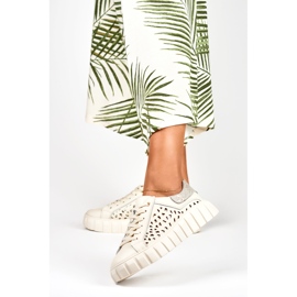 Chaussures de sport beiges pour femmes en cuir naturel 1 Chaussures de sport beiges pour femmes en cuir naturel 1