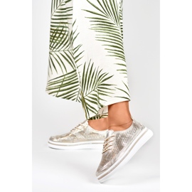 Chaussures de sport dorées pour femmes en cuir véritable 2