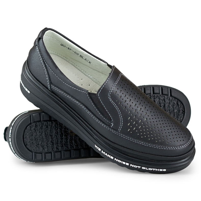 Chaussures femme ajourées en cuir naturel le noir 1