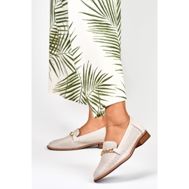 Chaussures femme ajourées en cuir naturel beige 2