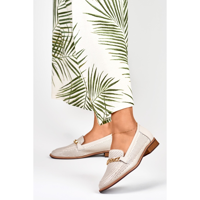 Chaussures femme ajourées en cuir naturel beige 2