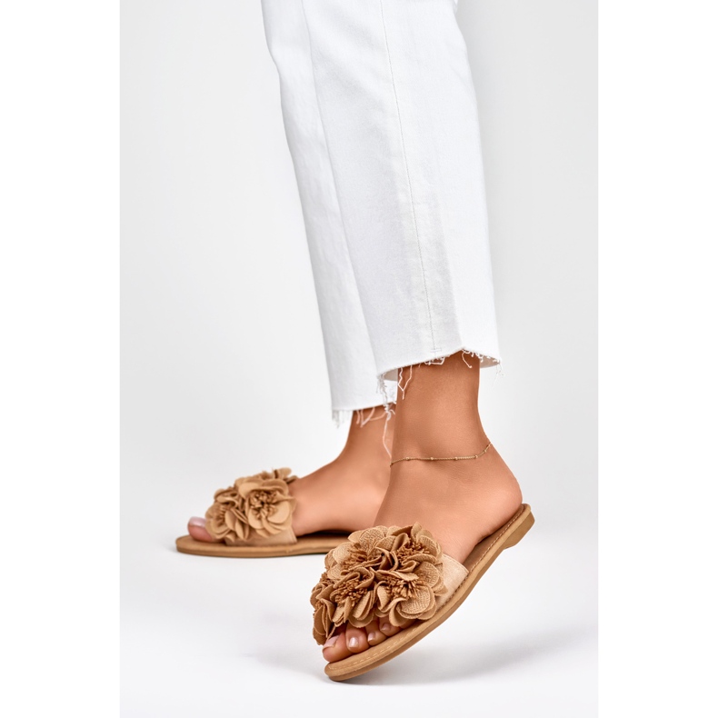 Chaussons plats fleuris femme marron brun 2 Chaussons plats fleuris femme marron brun 2