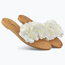 Chaussons femme fleur plate blanc 1