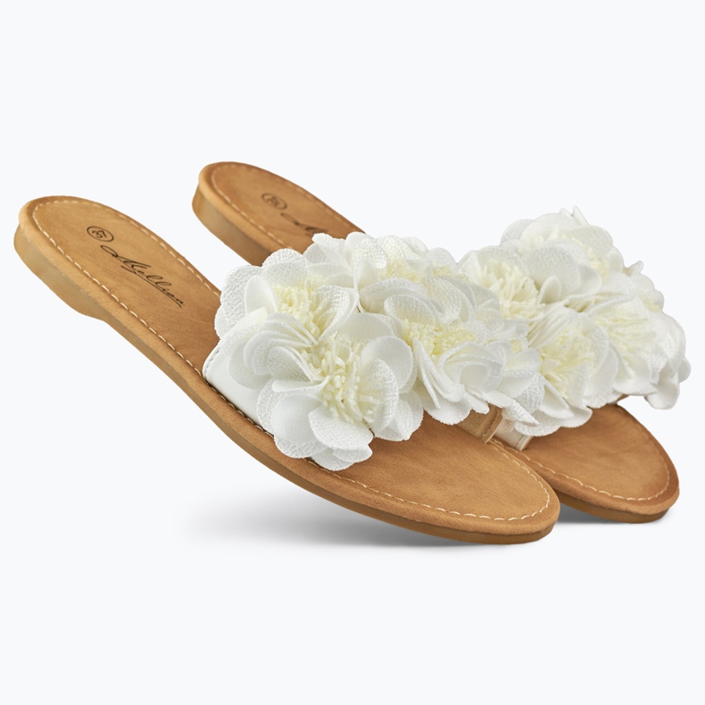 Chaussons femme fleur plate blanc blanche 1 Chaussons femme fleur plate blanc blanche 1