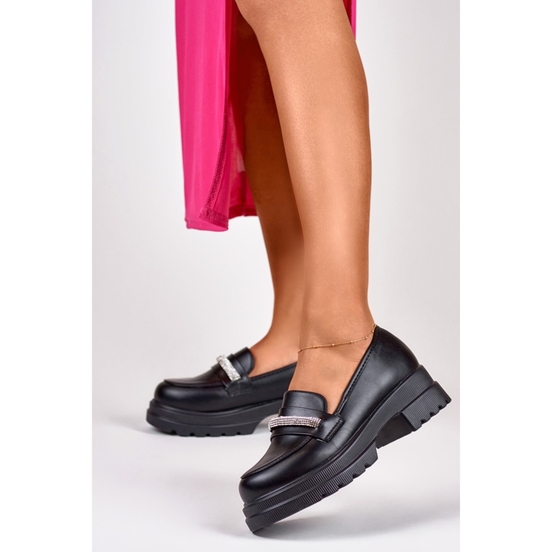 Mocassins femme en cuir écologique noir 1
