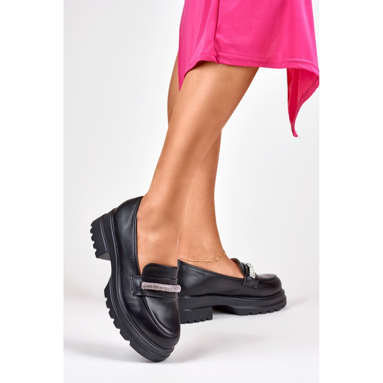 Mocassins femme en cuir écologique noir 2