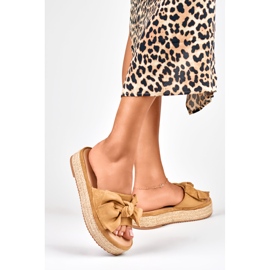 Claquettes espadrilles marron à nœud brun 4