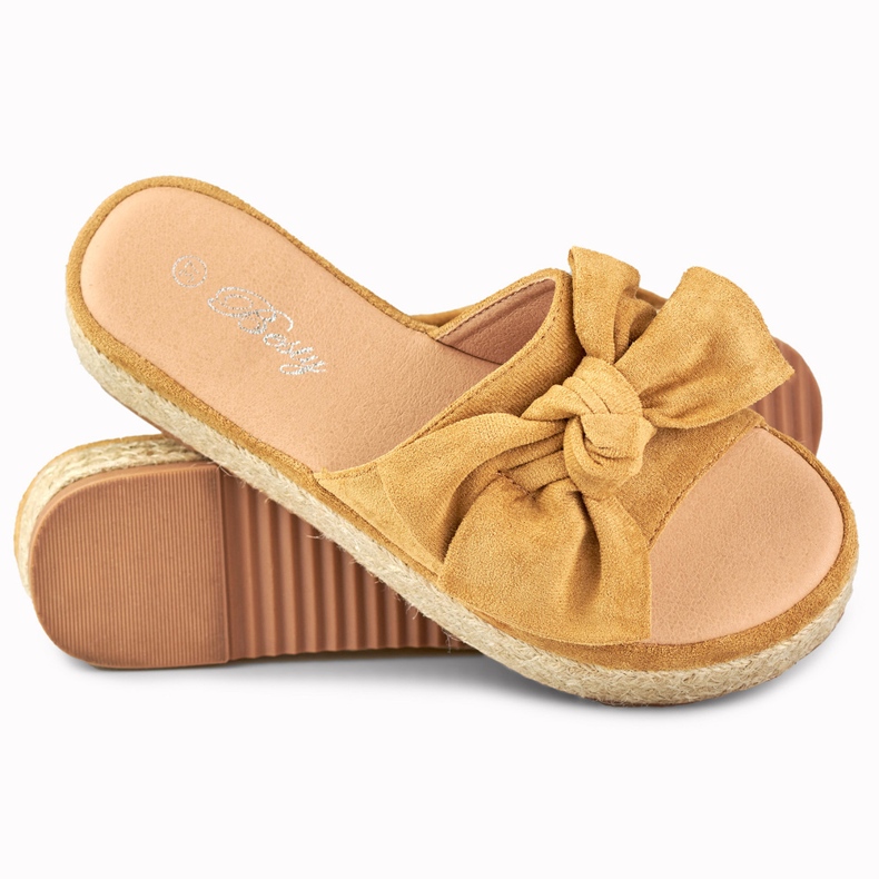 Claquettes espadrilles marron à nœud brun 1