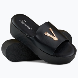 Sandales compensées noires pour femme avec décoration dorée le noir 1