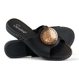 Babouches noires pour femme avec décoration dorée 1