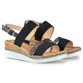 Sandales noires pour dames sur un coin bas le noir 1