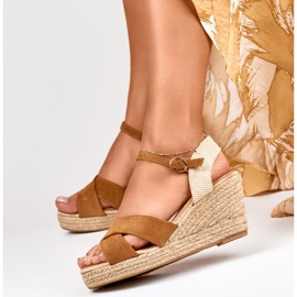 Sandales compensées espadrilles en daim femme brun 5