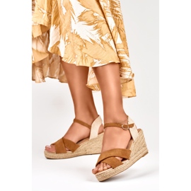 Sandales compensées espadrilles en daim femme brun 3