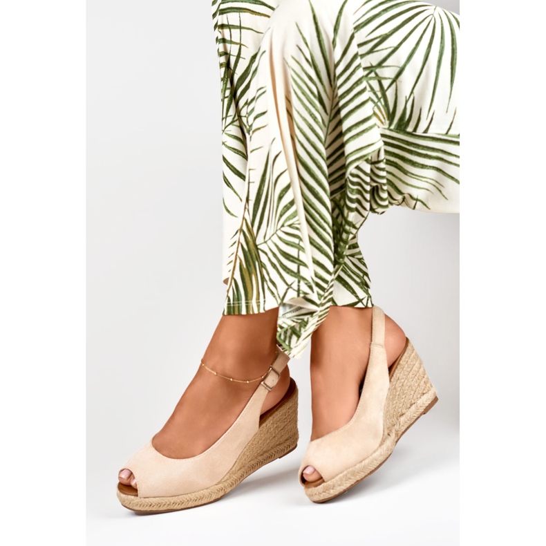 Espadrilles compensées en daim beige femme 1