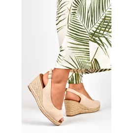 Espadrilles compensées en daim beige femme 5