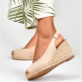 Espadrilles compensées en daim beige femme 6