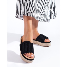 Glissières d'espadrilles en daim noir sur la plateforme Shelovet le noir 3