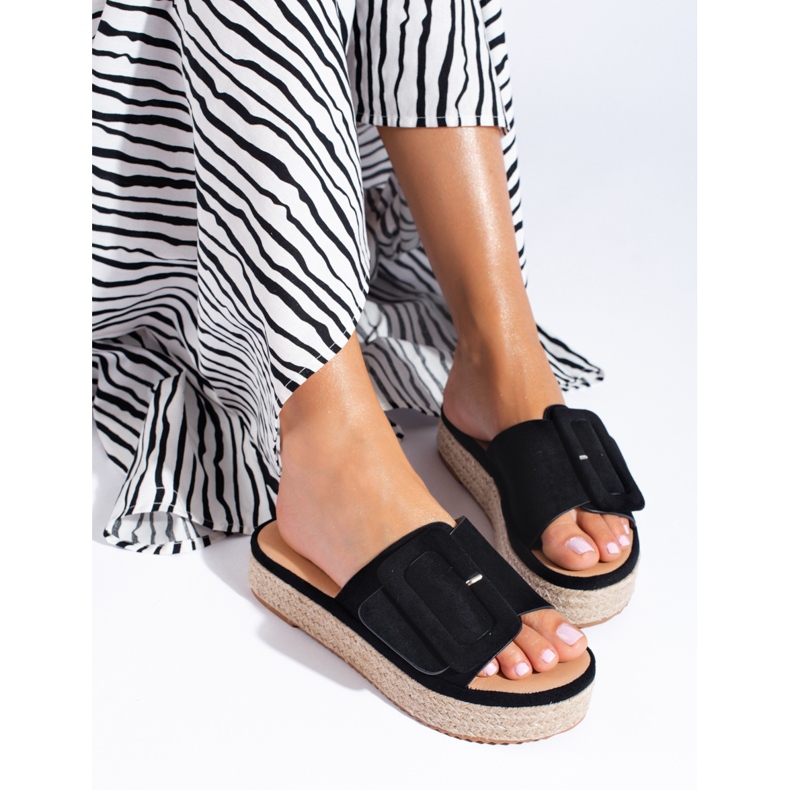 Glissières d'espadrilles en daim noir sur la plateforme Shelovet le noir 2