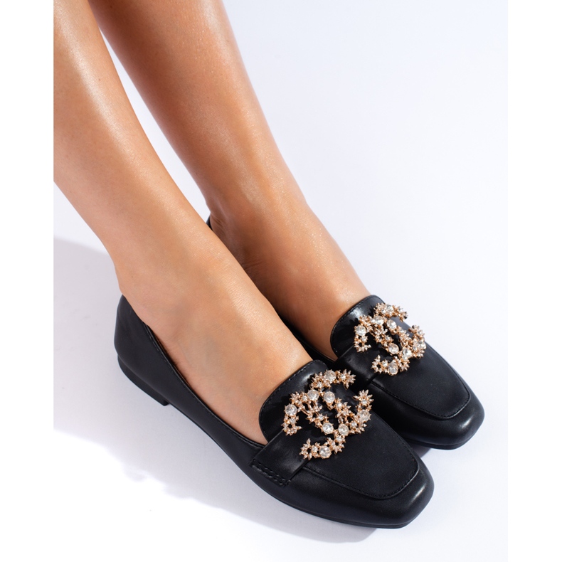 Mocassins femme Shelovet noirs à strass 1