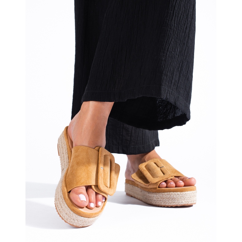 Claquettes espadrilles en daim camel Shelovet beige 2