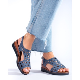 Sandales compensées ajourées bleu marine pour femme de Daszyński 1