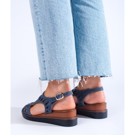 Sandales compensées ajourées bleu marine pour femme de Daszyński 3